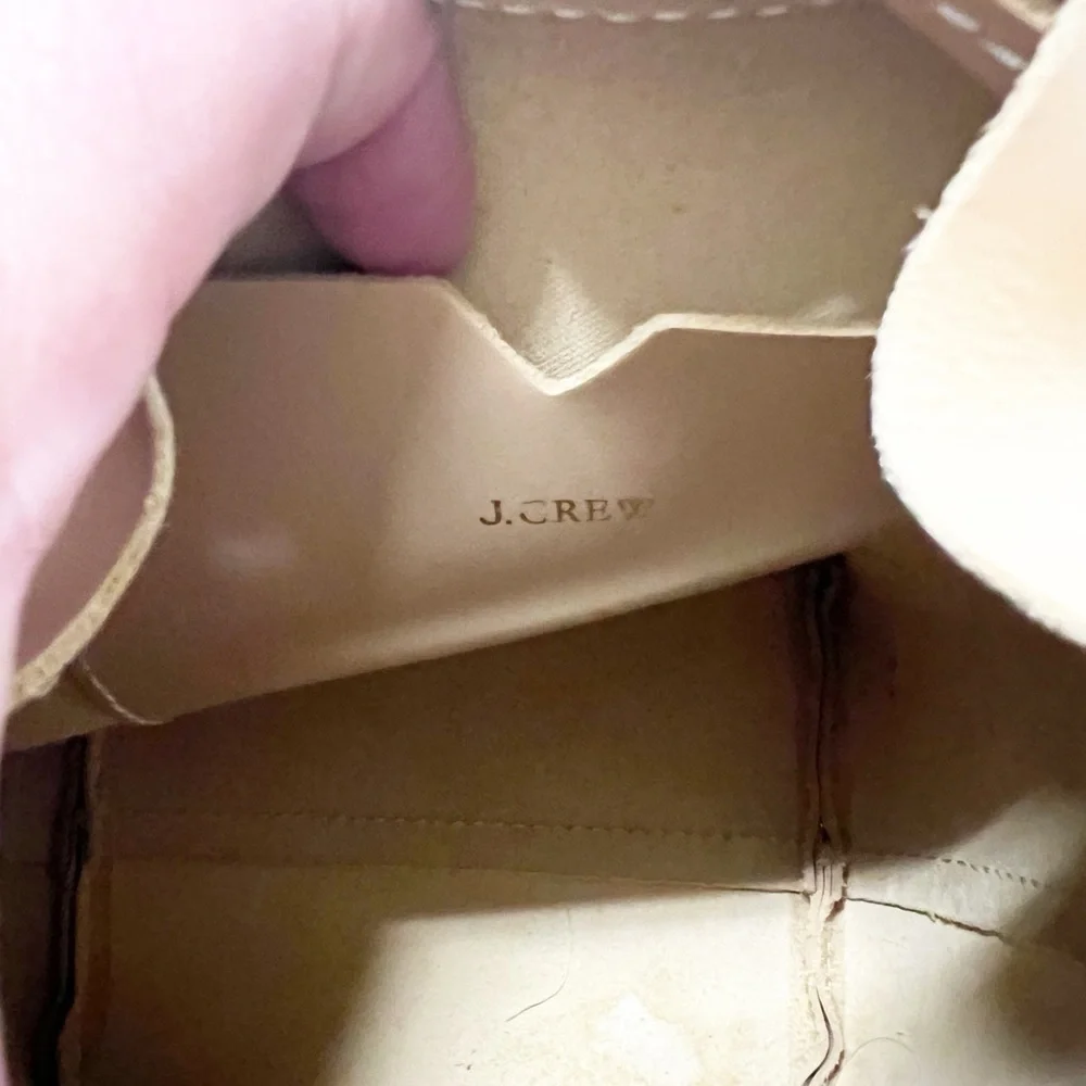 J Crew Womens Tan Leather Tasseled Mini Crossbody Adjustable Strap Bucket Bag